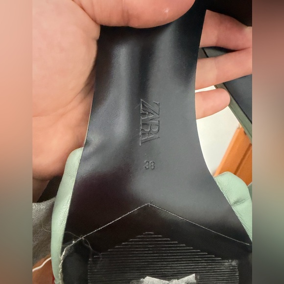 Zara Sage Green Knotted Leather Heels - Picture 9 of 12